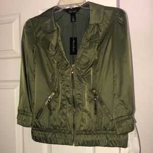 WHBM olive color cropped bomber jacket, size 8